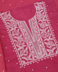 Premium Mulchanderi 3 PC Unstitched Kurta with Dupatta and Bottom Set in Pearl,Katdana Jaal work- Fuchisa Gharana