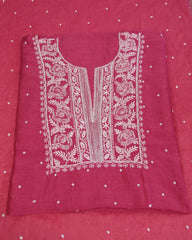Premium Mulchanderi 3 PC Unstitched Kurta with Dupatta and Bottom Set in Pearl,Katdana Jaal work- Fuchisa Gharana