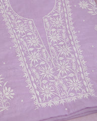Premium Mulchanderi 3 PC Unstitched Kurta with Dupatta and Bottom Set in Pearl, Jaal work- Lavender Gharana