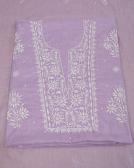 Premium Mulchanderi 3 PC Unstitched Kurta with Dupatta and Bottom Set in Pearl, Jaal work- Lavender Gharana