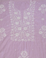 Premium Mulchanderi 3 PC Unstitched Kurta with Dupatta and Bottom Set in Pearl, Jaal work- Lavender Gharana