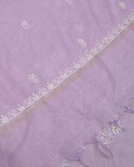 Premium Mulchanderi 3 PC Unstitched Kurta with Dupatta and Bottom Set in Pearl, Jaal work- Lavender Gharana