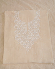 Premium Mulchanderi 3 PC Unstitched Kurta with Dupatta and Bottom Set in Pearl,Katdana Jaal work- Ivory