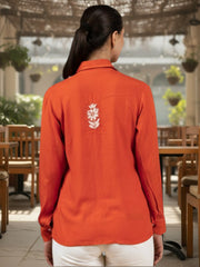 Sahiba Luxury Rayon Burnt Orange Chikankari Shirt Top Gharana
