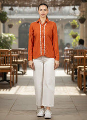 Sahiba Luxury Rayon Burnt Orange Chikankari Shirt Top Gharana