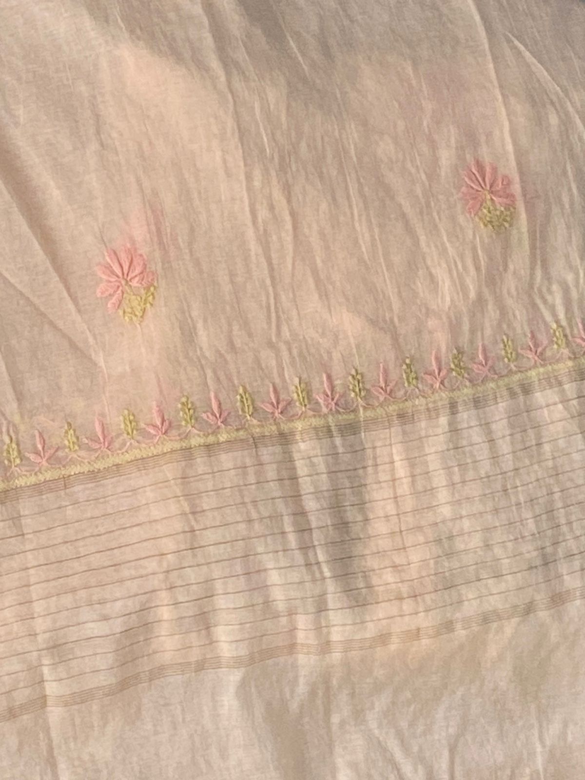 Premium Mulchanderi Chikankari Semi Stitched 2 piece Tunic and Dupatta set – Light Peach Gharana