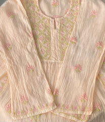 Premium Mulchanderi Chikankari Semi Stitched 2 piece Tunic and Dupatta set – Light Peach Gharana