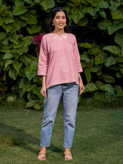 Sahiba Pure Cotton Pink Chikankari Short Top Gharana
