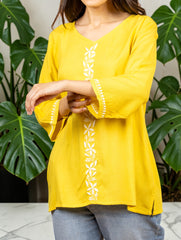 Sahiba Luxury Rayon Yellow Chikankari Top Gharana