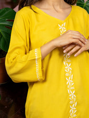 Sahiba Luxury Rayon Yellow Chikankari Top Gharana