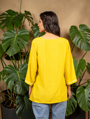 Sahiba Luxury Rayon Yellow Chikankari Top Gharana
