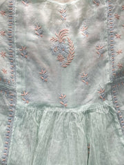 Premium Mul chanderi Chikankari Semi Stitched 2 piece Tunic and Dupatta set – Light Sage Gharana