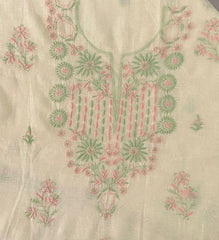 Premium Mul Chanderi 2 piece Chikankari Unstitched 2 piece Kurta and Dupatta set – Light Yellow