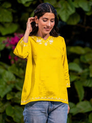 Sahiba Pure Cotton Yellow Chikankari Short Top Gharana