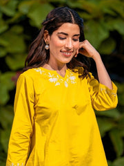 Sahiba Pure Cotton Yellow Chikankari Short Top Gharana
