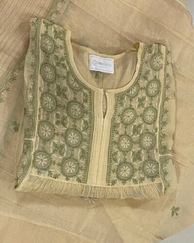 Premium Mul Chanderi Chikankari Semi Stitched Tunic and Dupatta set - Cream