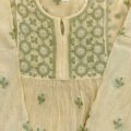 Beige Chanderi Chikankari Semi Stitched Tunic & Dupatta set