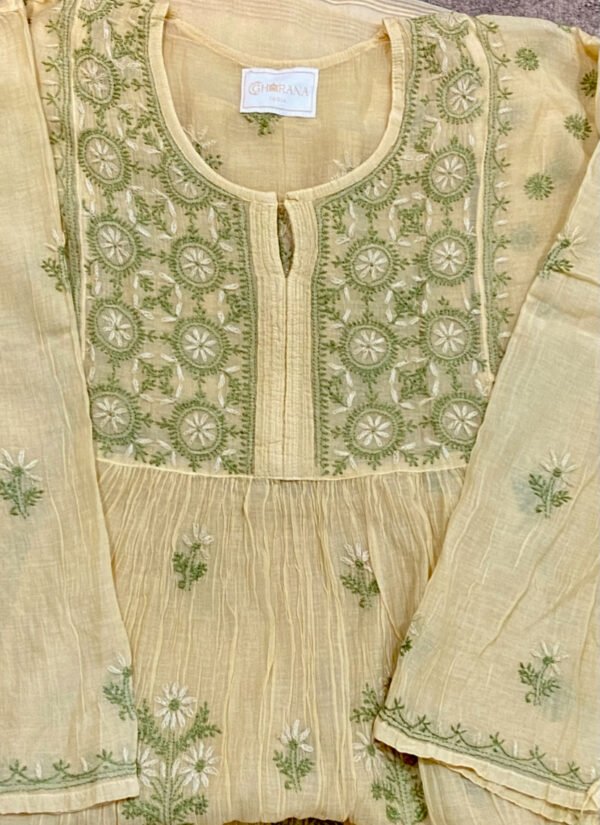 Beige Chanderi Chikankari Semi Stitched Tunic & Dupatta set