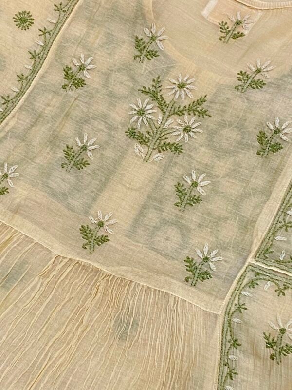Beige Chanderi Chikankari Semi Stitched Tunic & Dupatta set