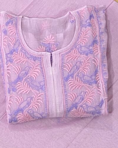 Premium Mul Chanderi Chikankari 2 piece Semi Stitched Tunic and Dupatta set - Lavender