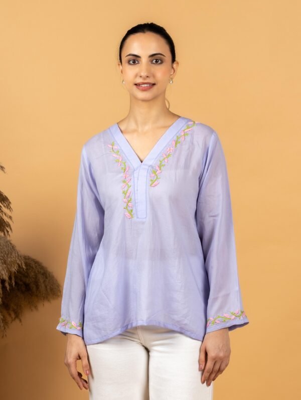 Cotton Lavender Chikankari Top