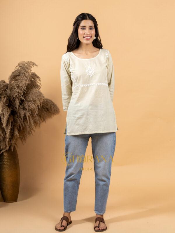 Cotton Light Green Chikankari Top