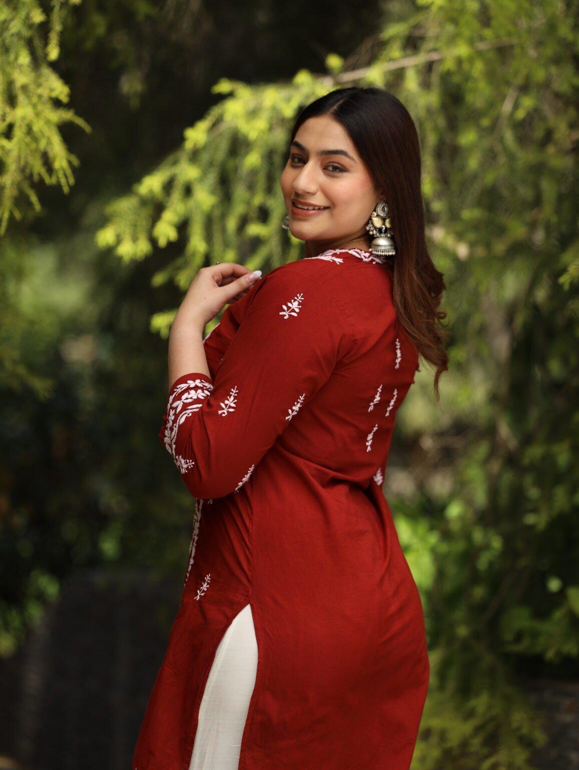 Red Chikankari Kurti