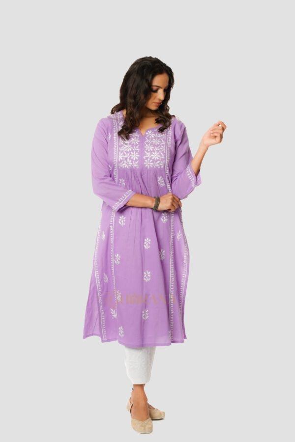Lavanya Chikankari Cotton Naira cut Kurta – Violet
