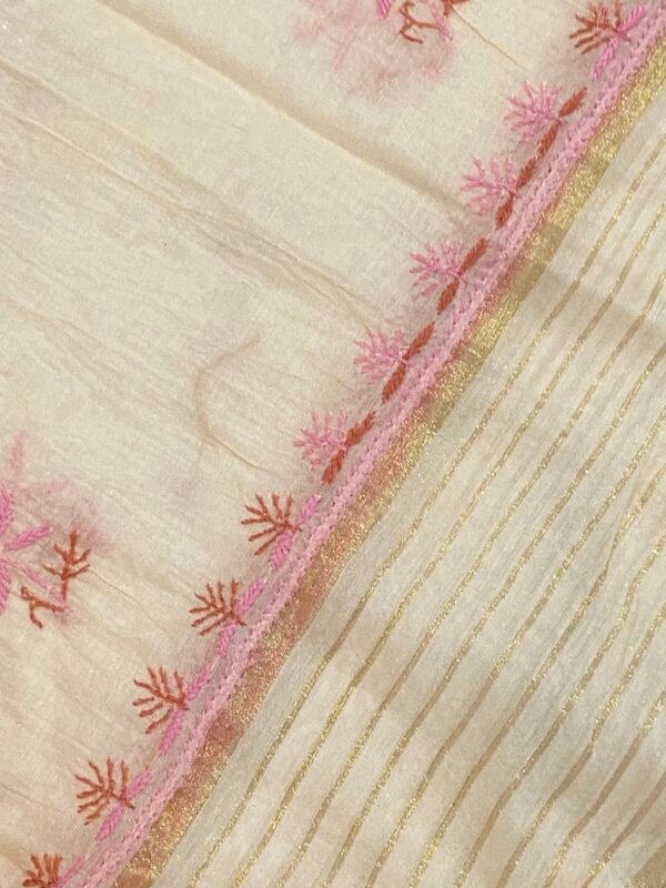 Pink Mul Chanderi Chikankari Unstitched Kurta & Dupatta