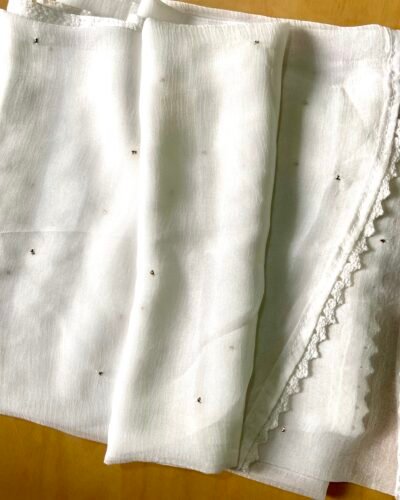 Chiffon Dupatta with Mukaish - White