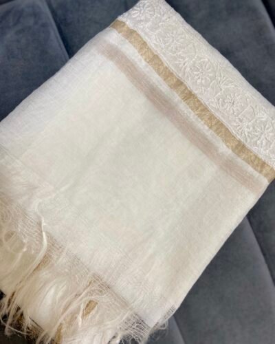 Chanderi Chikankari Dupatta- White