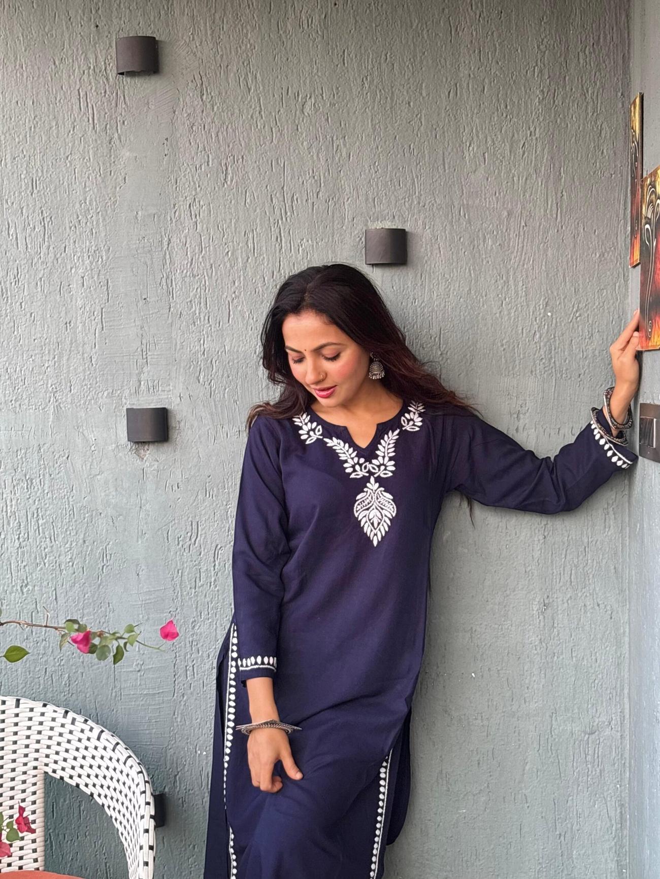 Heer Rayon 2 PC Navy Blue chikankari kurta set
