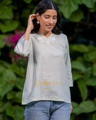 Sahiba Pure Cotton Lightest Green Chikankari Short Top