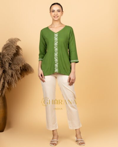 Sahiba Luxury Rayon Green Chikankari Top