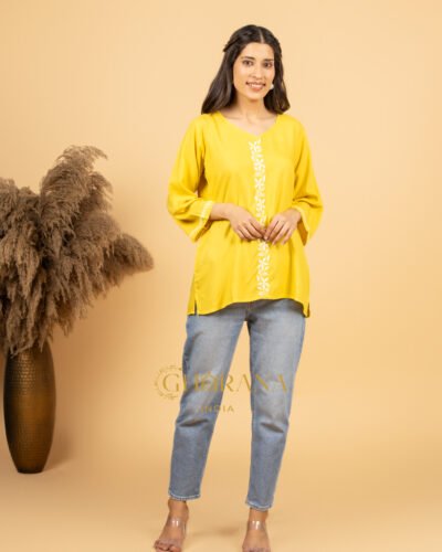 Sahiba Luxury Rayon Yellow Chikankari Top