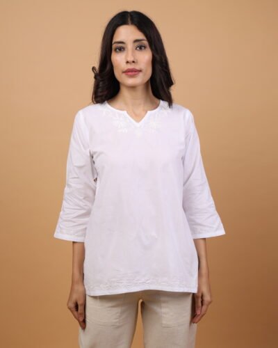 Sahiba Pure Cotton White Chikankari Short Top