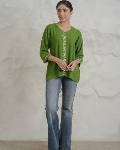 Sahiba Luxury Rayon Green Chikankari Top